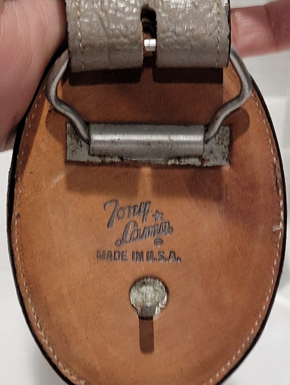 Tony Lama Mens Western Cowboy Leather Belt 46 Blue Grey Cowhide Leather W Buckle - Picture 13 of 16